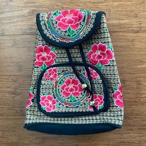 Ethnic floral embroidered backpack